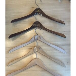 5 Vintage Wood Hangers NORDSTROM,‎ MACY, And Plain Wood Coat Dress Sweater Suit